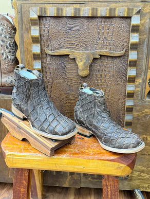 Exotic Fish Scale Brown Matte Cowboy Ankle Boot