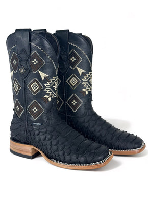 Python Print Clon Negro Matte Cowboy Boot