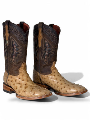 Exotic Ostrich Cowboy Boot Matte Beige