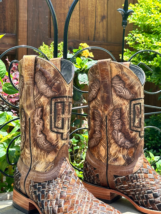 Men's Woven Cowhide Cowboy Boot