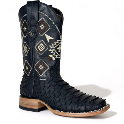 Python Print Clon Negro Matte Cowboy Boot