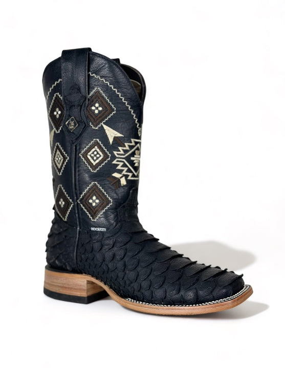 Python Print Clon Negro Matte Cowboy Boot
