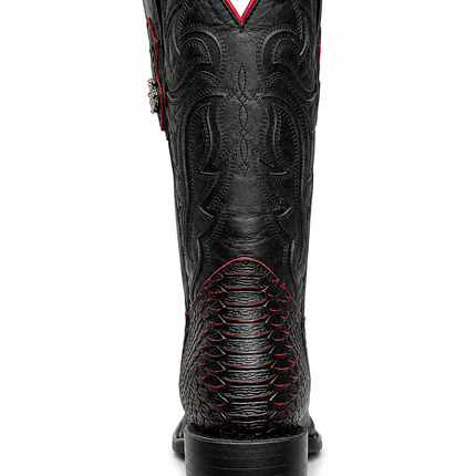 Men’s Black & Red Imitation Python Square Toe Boots