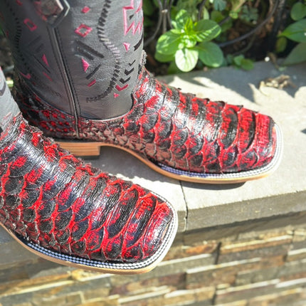 Aztec Cherry Python print Cowboy Boot