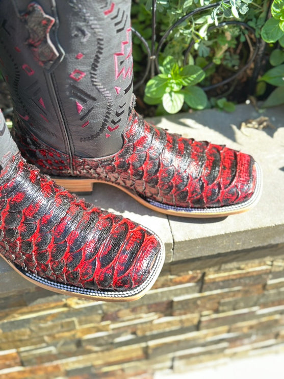 Aztec Cherry Python print Cowboy Boot