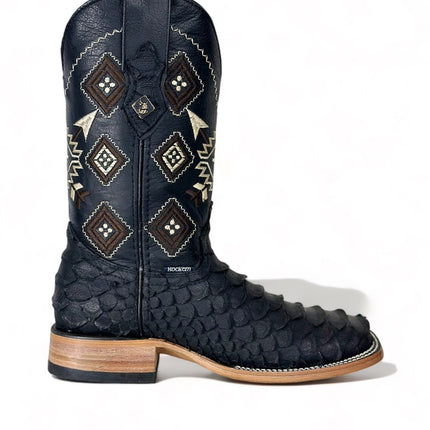 Python Print Clon Negro Matte Cowboy Boot