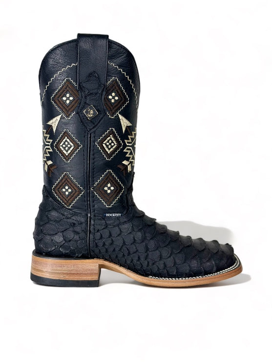 Python Print Clon Negro Matte Cowboy Boot