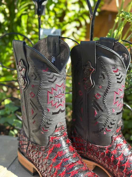 Aztec Cherry Python print Cowboy Boot