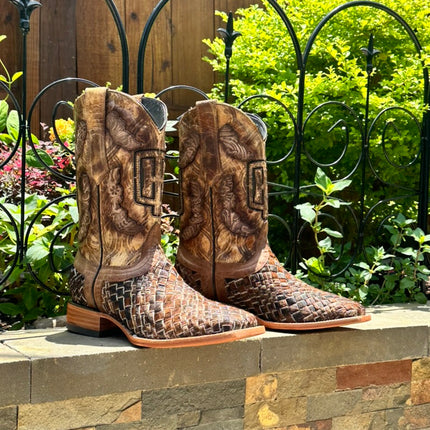 Men's Woven Cowhide Cowboy Boot