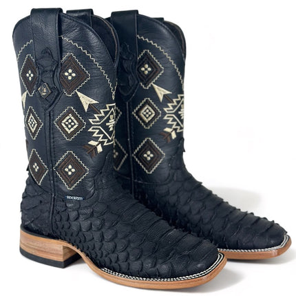 Python Print Clon Negro Matte Cowboy Boot