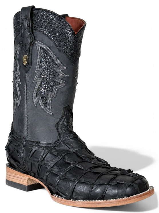 Exotic FishScale Cowboy Boot Matte Black