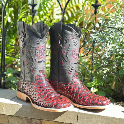 Aztec Cherry Python print Cowboy Boot