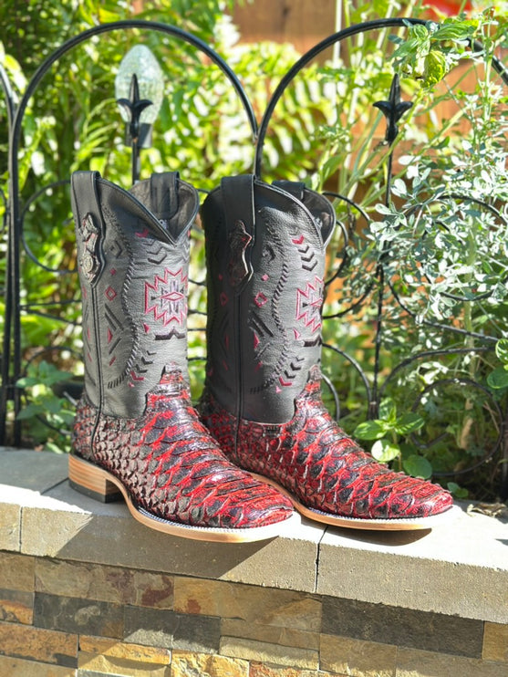 Aztec Cherry Python print Cowboy Boot