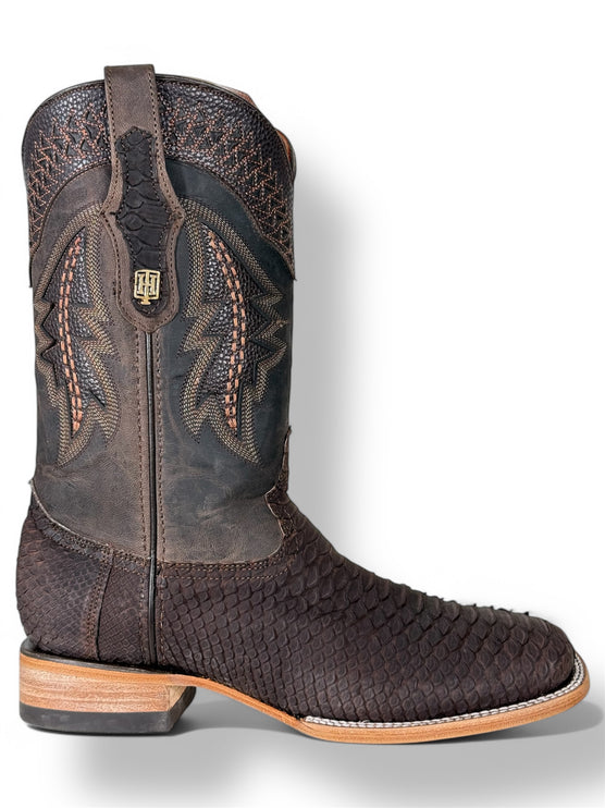 Exotic Python Cowboy Boot Matte Brown