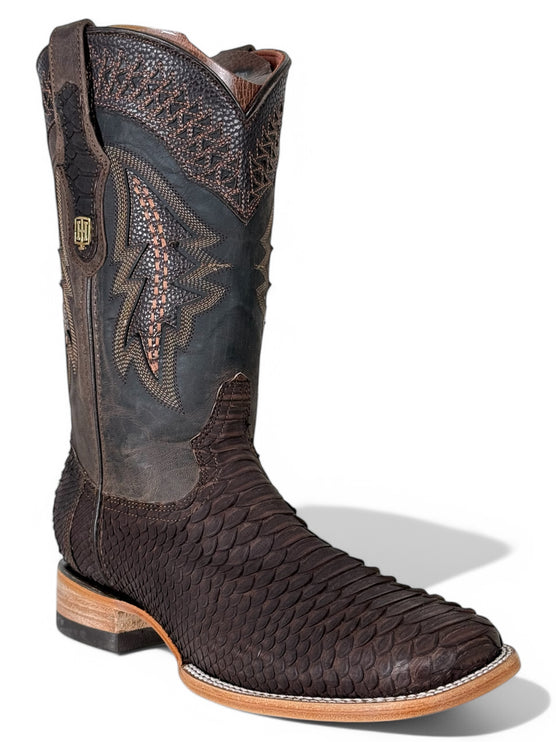 Exotic Python Cowboy Boot Matte Brown