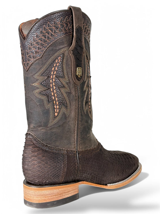 Exotic Python Cowboy Boot Matte Brown