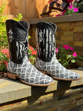 Texas White Fish Print Cowboy Boot