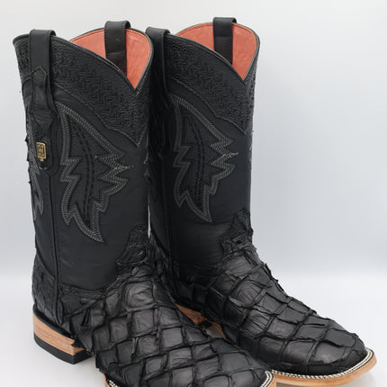 Exotic FishScale Cowboy Boot Matte Black