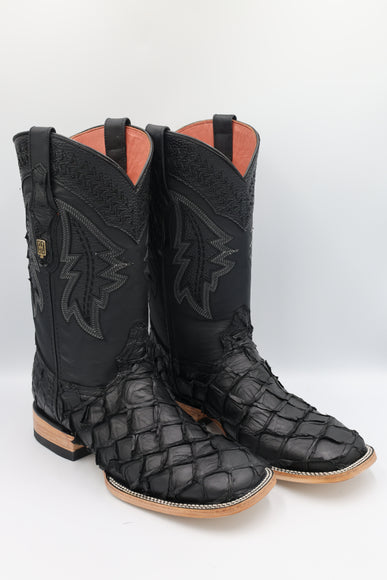 Exotic FishScale Cowboy Boot Matte Black