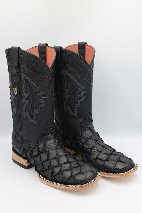 Exotic FishScale Cowboy Boot Matte Black