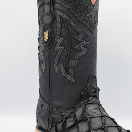 Exotic FishScale Cowboy Boot Matte Black