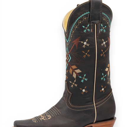 Women's Chocolate Brown Arrow Embroidered Western Boot