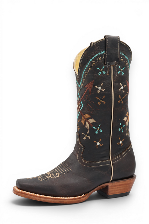 Women's Chocolate Brown Arrow Embroidered Western Boot