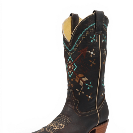Women's Chocolate Brown Arrow Embroidered Western Boot