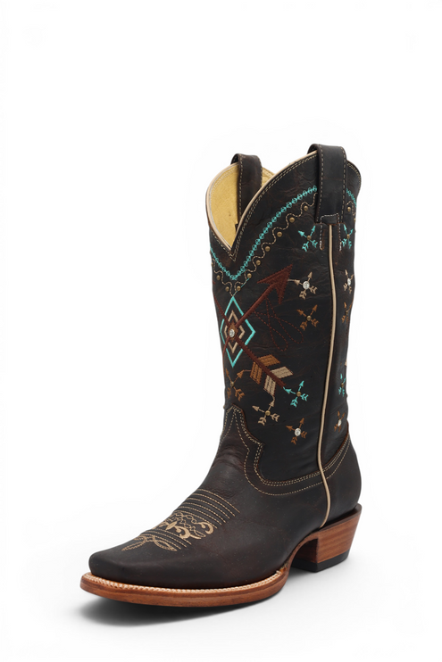 Women's Chocolate Brown Arrow Embroidered Western Boot