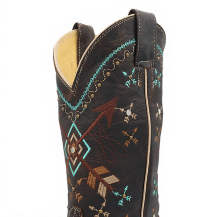Women's Chocolate Brown Arrow Embroidered Western Boot