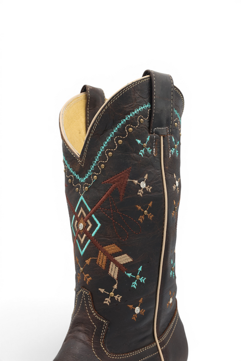 Women's Chocolate Brown Arrow Embroidered Western Boot
