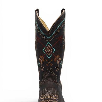 Women's Chocolate Brown Arrow Embroidered Western Boot