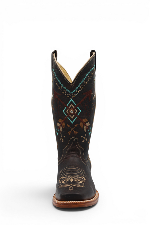 Women's Chocolate Brown Arrow Embroidered Western Boot