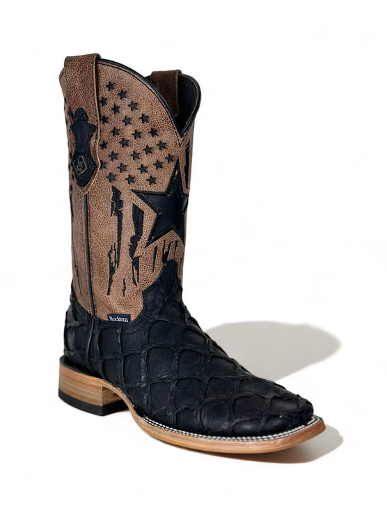 Texas Pez Clon Negro Matte Cowboy Boot