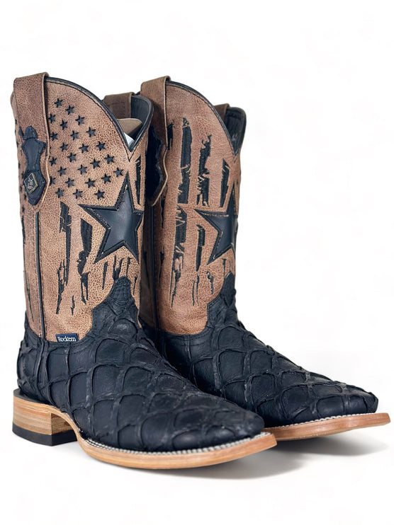 Texas Pez Clon Negro Matte Cowboy Boot