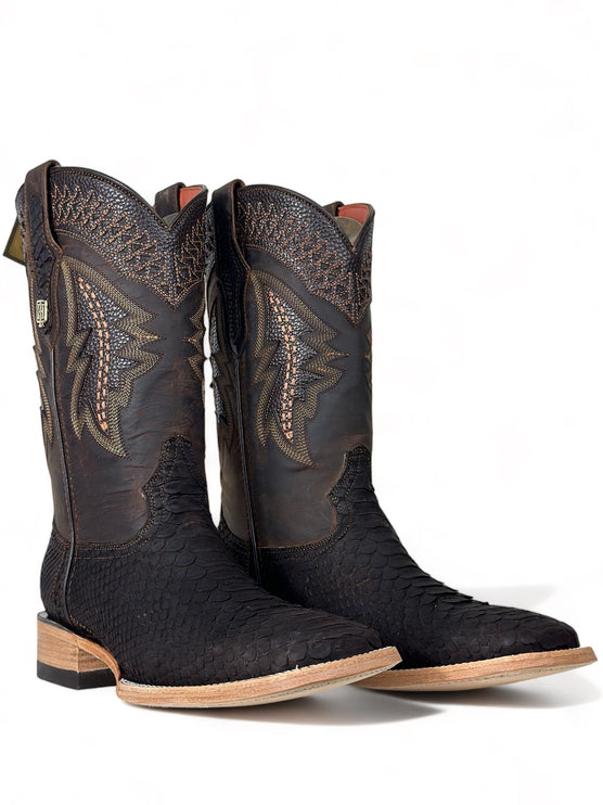 Exotic Python CowBoy Boot Matte Brown