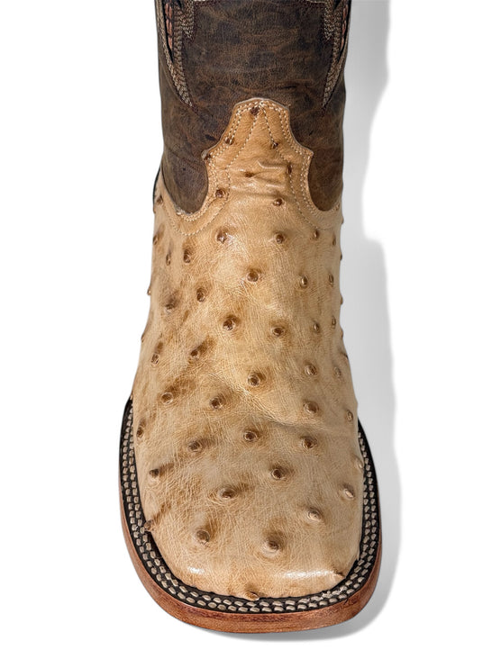 Exotic Ostrich Cowboy Boot Matte Beige