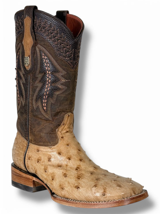 Exotic Ostrich Cowboy Boot Matte Beige