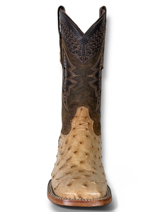 Exotic Ostrich Cowboy Boot Matte Beige