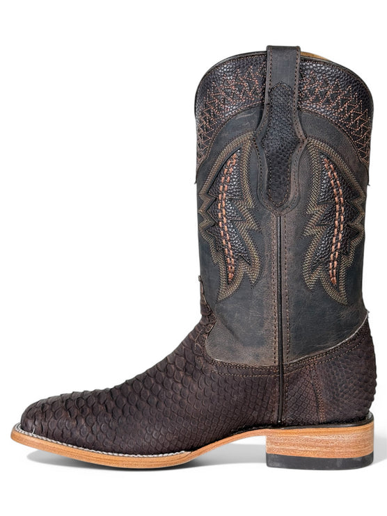 Exotic Python Cowboy Boot Matte Brown
